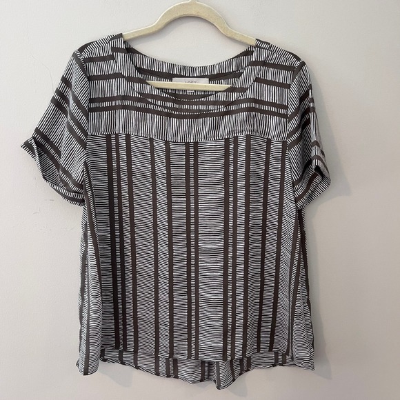 LOFT Striped Blouse - Relaxed Fit, Short Sleeve, Casual Top, Size M - Picture 1 of 6